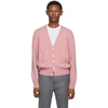 THOM BROWNE PINK STRIPE RELAXED-FIT V-NECK CARDIGAN