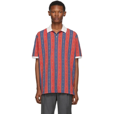 Gucci Horsebit Stripe Short Sleeve Stretch Pique Polo In Red