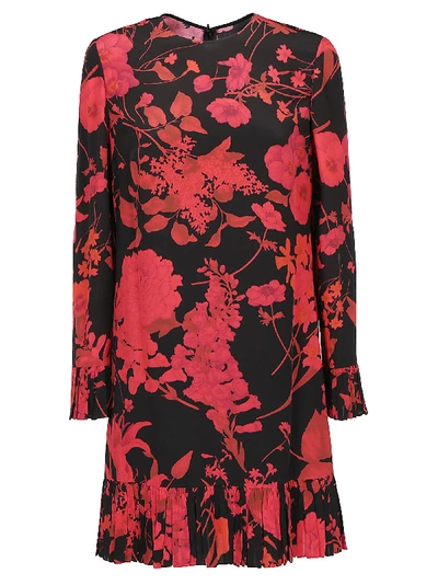 Valentino Ruffled Floral-print Silk Crepe De Chine Midi Dress In Black/ Red