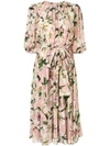 DOLCE & GABBANA LILY PRINT BELTED DRESS