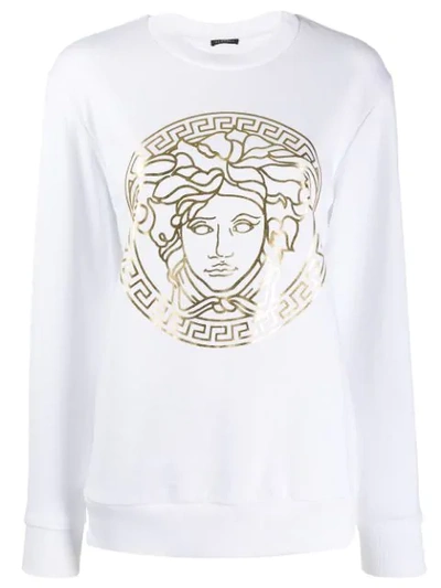Versace Medusa-print Cotton-jersey Sweatshirt In White