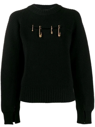 Versace Safety Pin-embellished Wool Jumper In Black