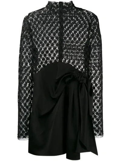 Saint Laurent Star Embroidered Sheer Mini Dress In Black
