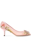 DOLCE & GABBANA LILY PRINT PUMPS WITH BROOCH