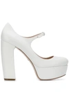 Miu Miu Leather Mary Jane Platform Pumps In White
