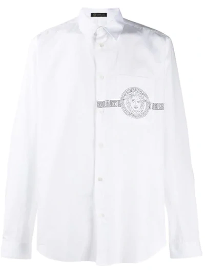 Versace Printed Logo Cotton Shirt In White