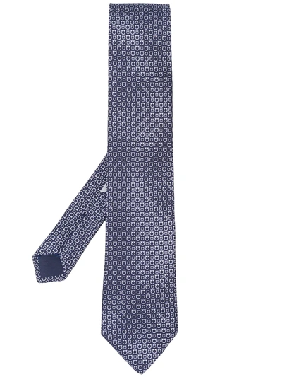 Ferragamo Interlocking Gancini-print Silk Tie In Grey