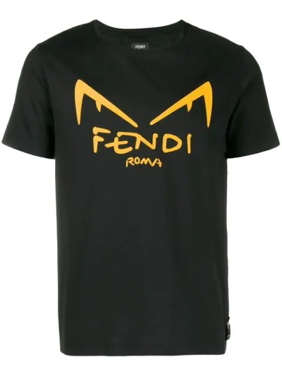 Fendi Diabolic Eyes Logo Print Cotton T Shirt In Black