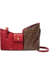 FENDI EMBOSSED LEATHER AND PRINTED COATED-CANVAS SHOULDER BAG