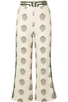 ZIMMERMANN VERITY CROPPED GROSGRAIN-TRIMMED FLORAL-PRINT LINEN FLARED PANTS