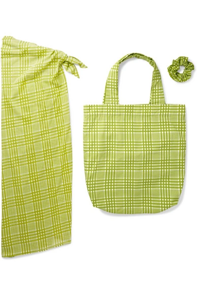 Faithfull The Brand Checked Cotton Pareo, Tote And Hair Tie Set In Lime Green