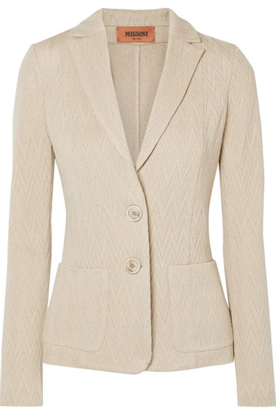 Missoni Crochet-knit Wool-blend Blazer In Beige