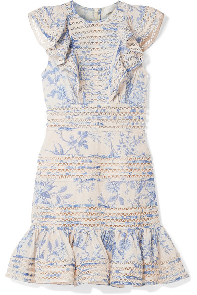 Zimmermann Verity Lace-trimmed Floral-print Fil Coupé Cotton Mini Dress In  Blue | ModeSens