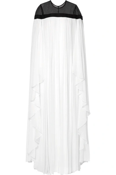 Carolina Herrera Ruffled Grosgrain-trimmed Silk-chiffon Gown In White