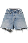 ALEXANDER WANG BITE FLIP FOLD-OVER FRAYED DENIM SHORTS