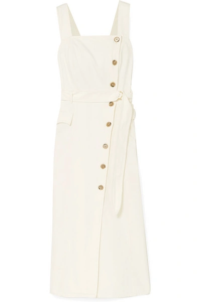 Nanushka Moun Belted Denim Wrap-effect Midi Dress In White ModeSens