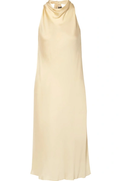 Theory Twist-back Silk-charmeuse Midi Dress In Ecru