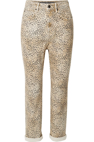 Alexander Wang Cult Rise Micro Cheetah-print Straight-leg Jeans In Beige