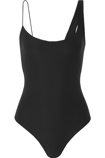 Alix Gracie Asymmetric Stretch-jersey Thong Bodysuit In Black