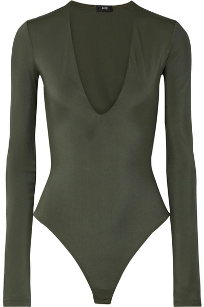 Alix Irving Stretch-jersey Thong Bodysuit In Army Green