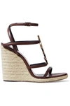 Saint Laurent Logo-embellished Leather Espadrille Wedge Sandals In Brown