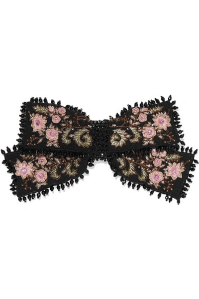 Etro Beaded Floral-embroidered Crepe Brooch In Black