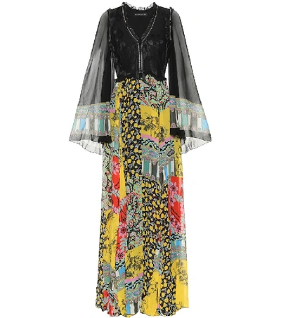 Etro Tassel-trimmed Floral-jacquard And Printed Silk-chiffon Maxi Dress In Black