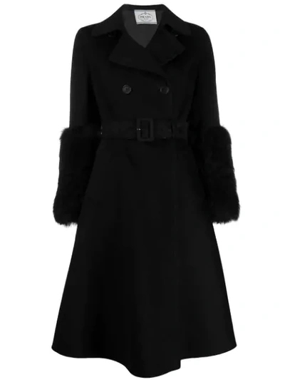 Prada A-line Belted Coat - 黑色 In Black