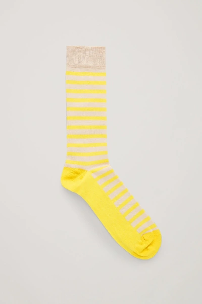 Cos Tall Striped Ankle Socks In Yellow