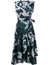 Tory Burch Ruffled Floral-print Cotton-poplin Wrap Dress In Navy