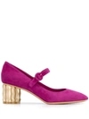 FERRAGAMO FLOWER HEEL MARY JANES