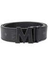 Mcm Claus Logo-detail Reversible Coated-canvas Belt In Bk001 Black