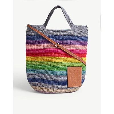Loewe Paula's Ibiza Rainbow Raffia Shopper Bag In Multicolor