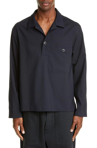 Barena Venezia Long Sleeve Wool Blend Polo In Navy