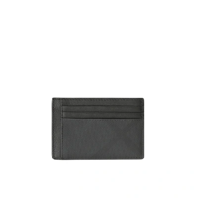 Burberry London Check And Leather Money Clip Card Case In Dark Charcoal