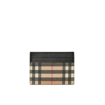 Burberry Check Print Leather Cardholder In Beige,black,red