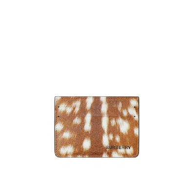 Burberry Deer Print Leather Card Case In Brown