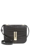 Demellier Vancouver Croc Embossed Leather Crossbody Bag In Black Mock Croc