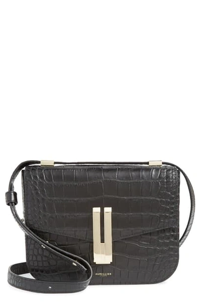 Demellier Vancouver Croc Embossed Leather Crossbody Bag In Black Mock Croc