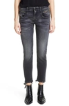R13 Dark Mid Rise Destroy Shredded Hem Skinny Jeans In Gino Black
