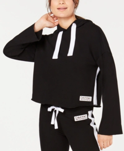 Calvin Klein Performance Bell-sleeve Cropped Hoodie In Black