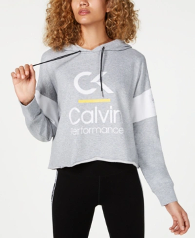 Calvin Klein Performance Colorblocked Cropped Hoodie In Pearl Grey Heather