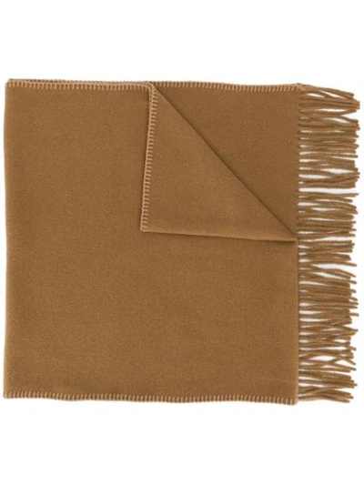 Ami Alexandre Mattiussi Logo Patch Fringed Scarf In Brown