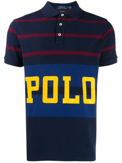 Polo Ralph Lauren Striped Logo Print Polo Shirt In Blue