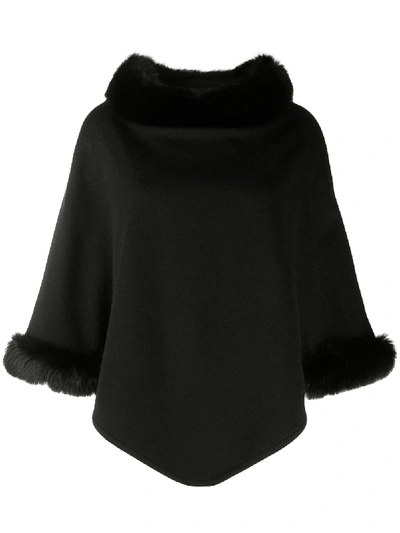 Max Mara Fur-trimmed Poncho - Black