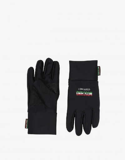 Moschino Nylon Gloves With Italian Logo In Black