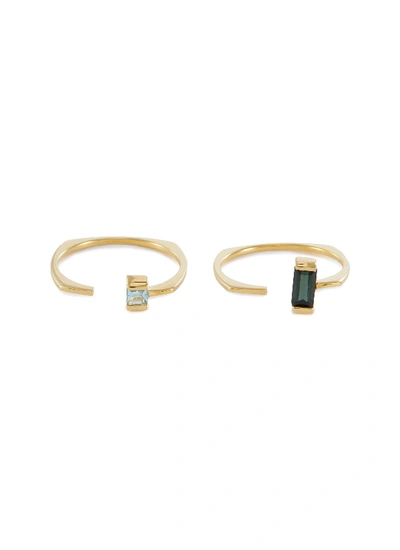 Aliita 'linea Compuesta' Gemstone 9k Yellow Gold Open Ring Set In Metallic