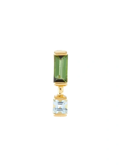 Aliita 'linea Compuesta' Gemstone 9k Yellow Gold Single Drop Earring In Green / Pale Blue