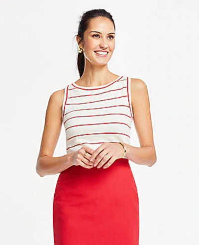 Ann Taylor Striped Linen Blend Sweater Shell In Red Multi