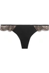 MAISON LEJABY TATTOO EMBROIDERED STRETCH-SATIN THONG